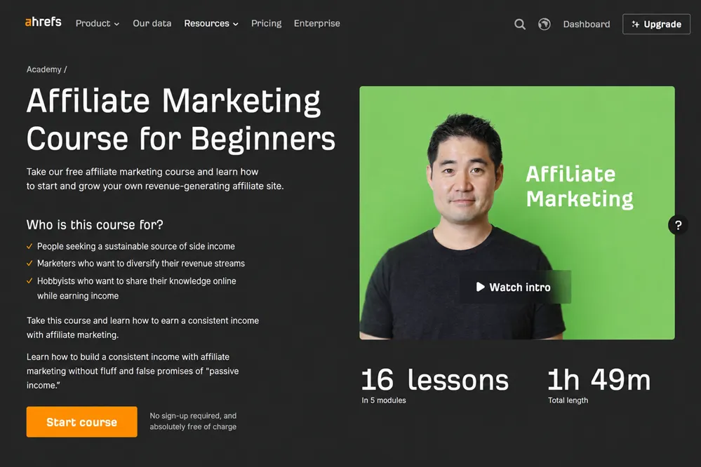 Ahrefs Academy affiliate marketing course for beginners