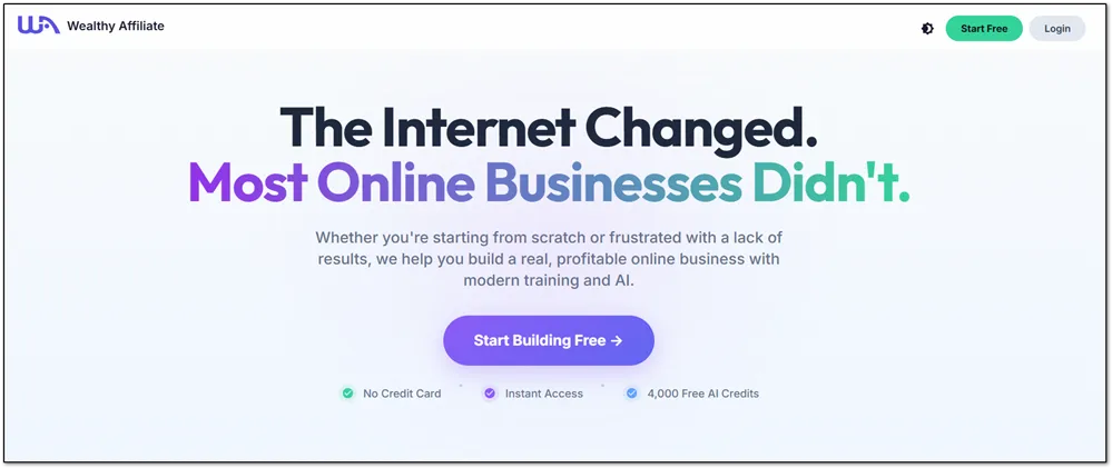 Wealthy Affiliate homepage Feb 2026