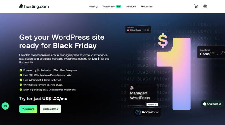 Hosting.com (A2 Hosting) Black Friday 2025 Deal homepage screenshot