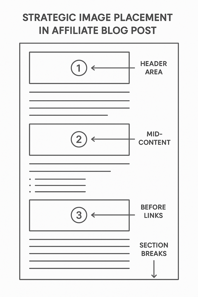 Strategic image placement locations in affiliate blog posts