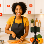 Cooking affiliate video ideas - woman filming cooking content