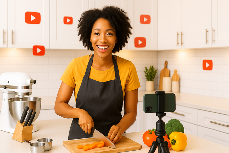 Cooking affiliate video ideas - woman filming cooking content