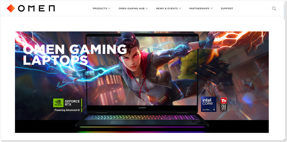 Omen from HP landing page