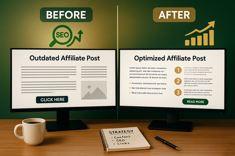 dual screens showing blog post transformation