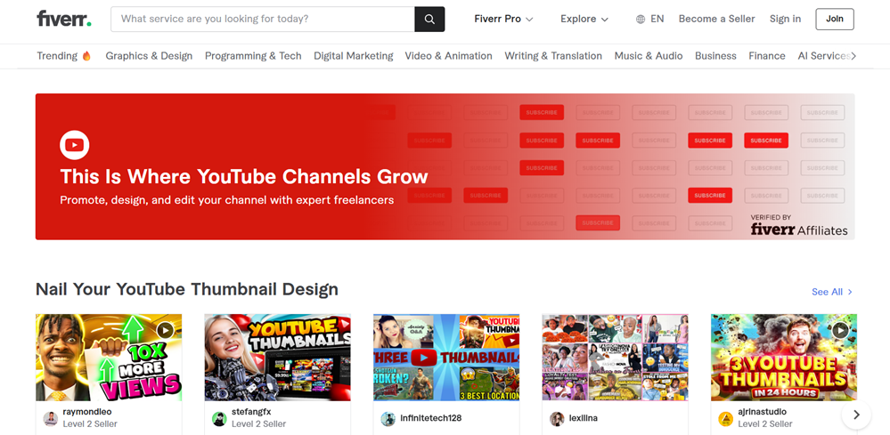 Fiverr's YouTube store