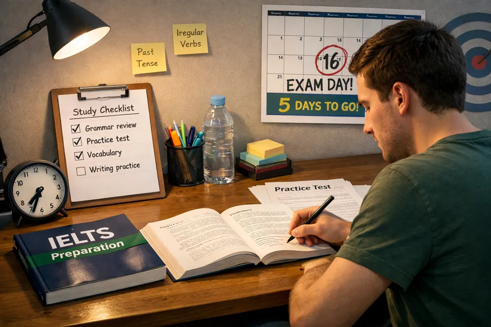 Student preparing for IELTS exam