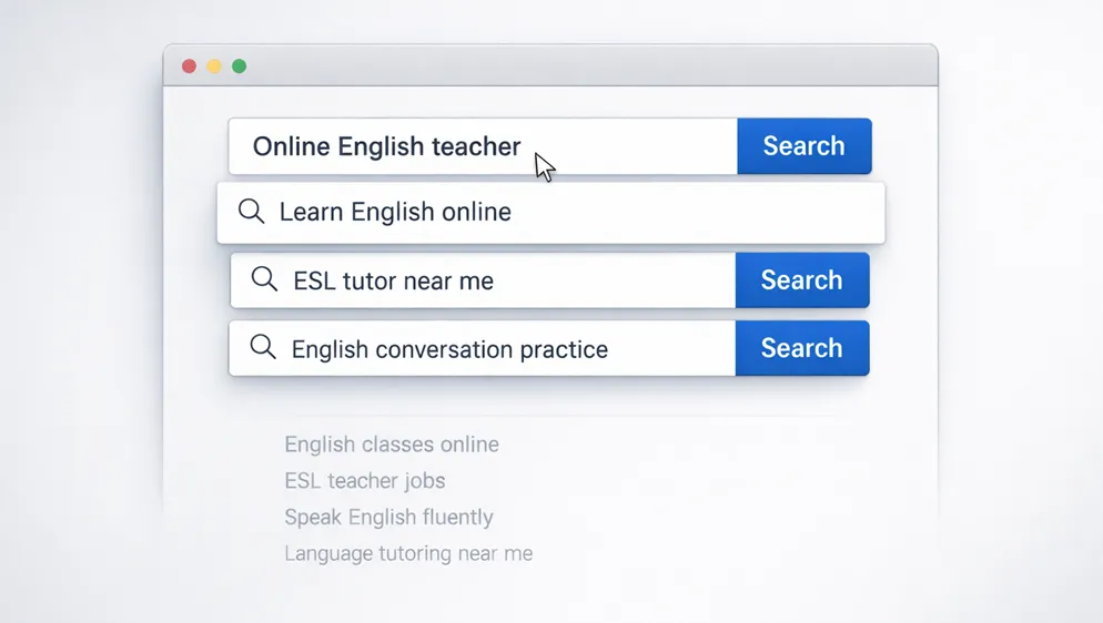 Learn english online searches by ESL students