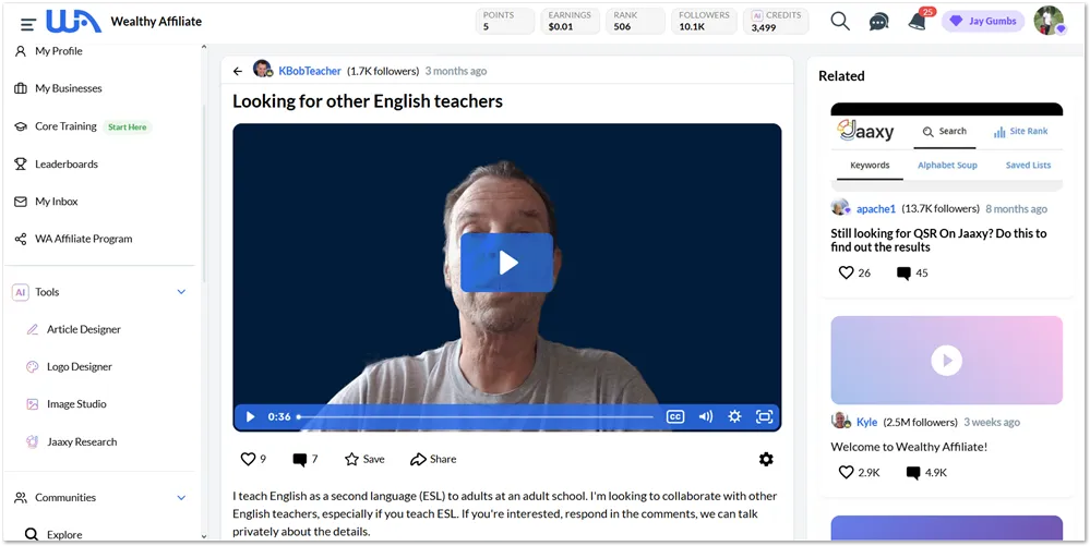 Wealthy Affiliate interface