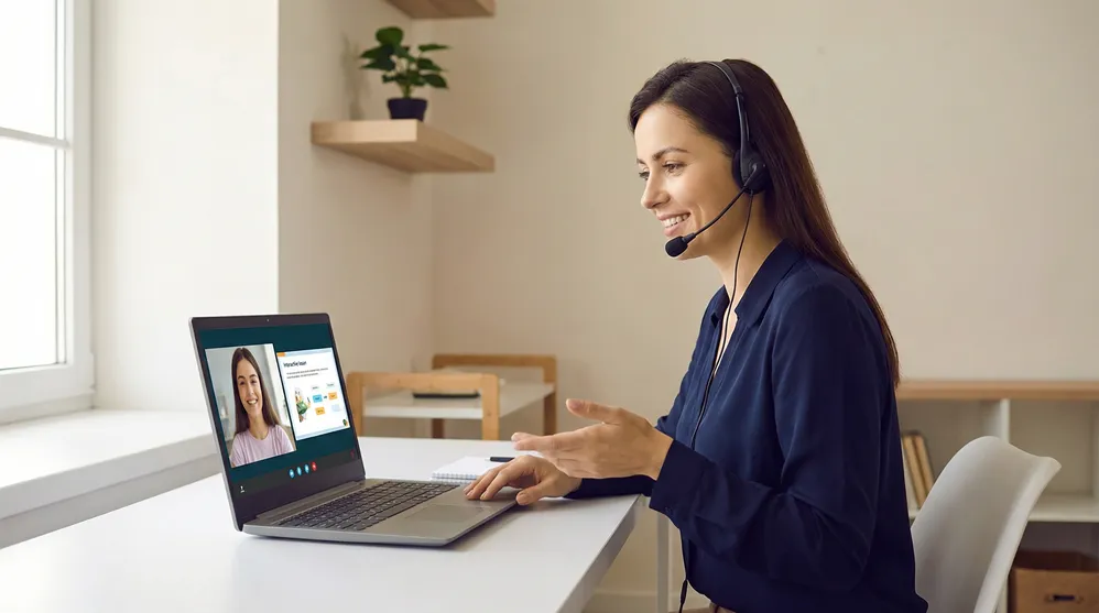 Online ESL Teaching with teacher and student via video call. 