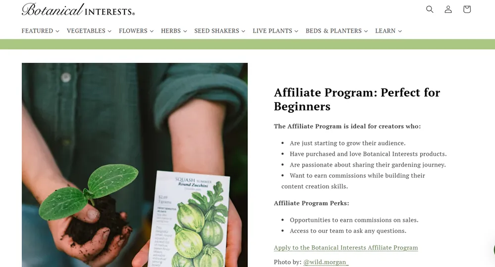 Botanical Interests affiliate program page