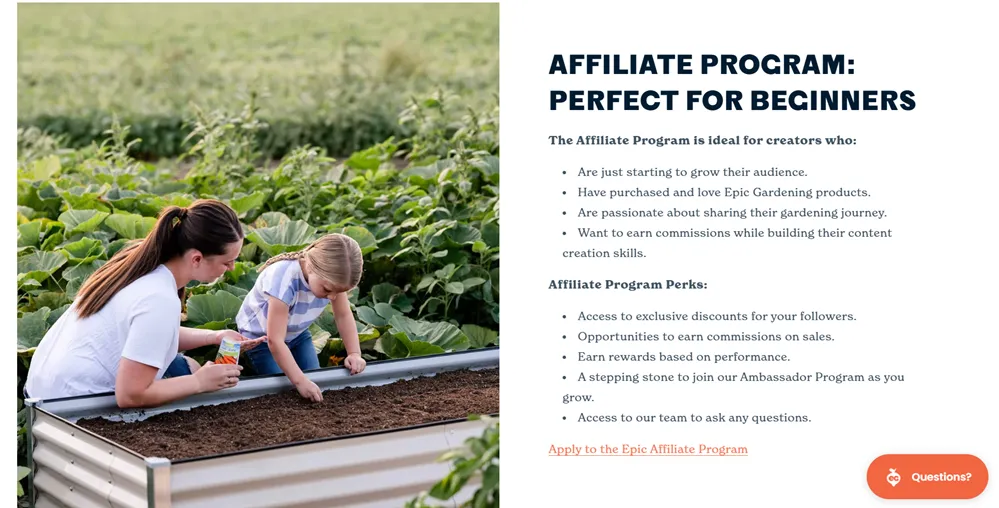 Epic Gardening Affiliate program details 
