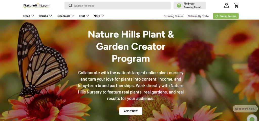 Nature Hills Creator Program page. 