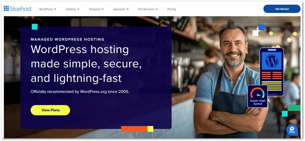 Bluehost WordPress hosting page