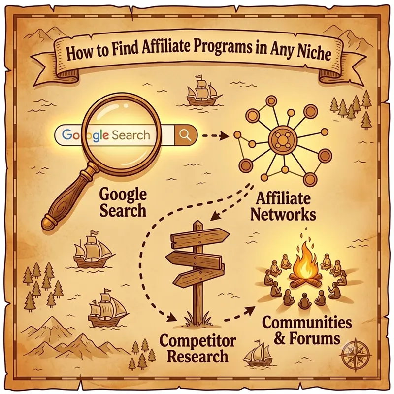 illustration of how to find affiliate programs in any niche