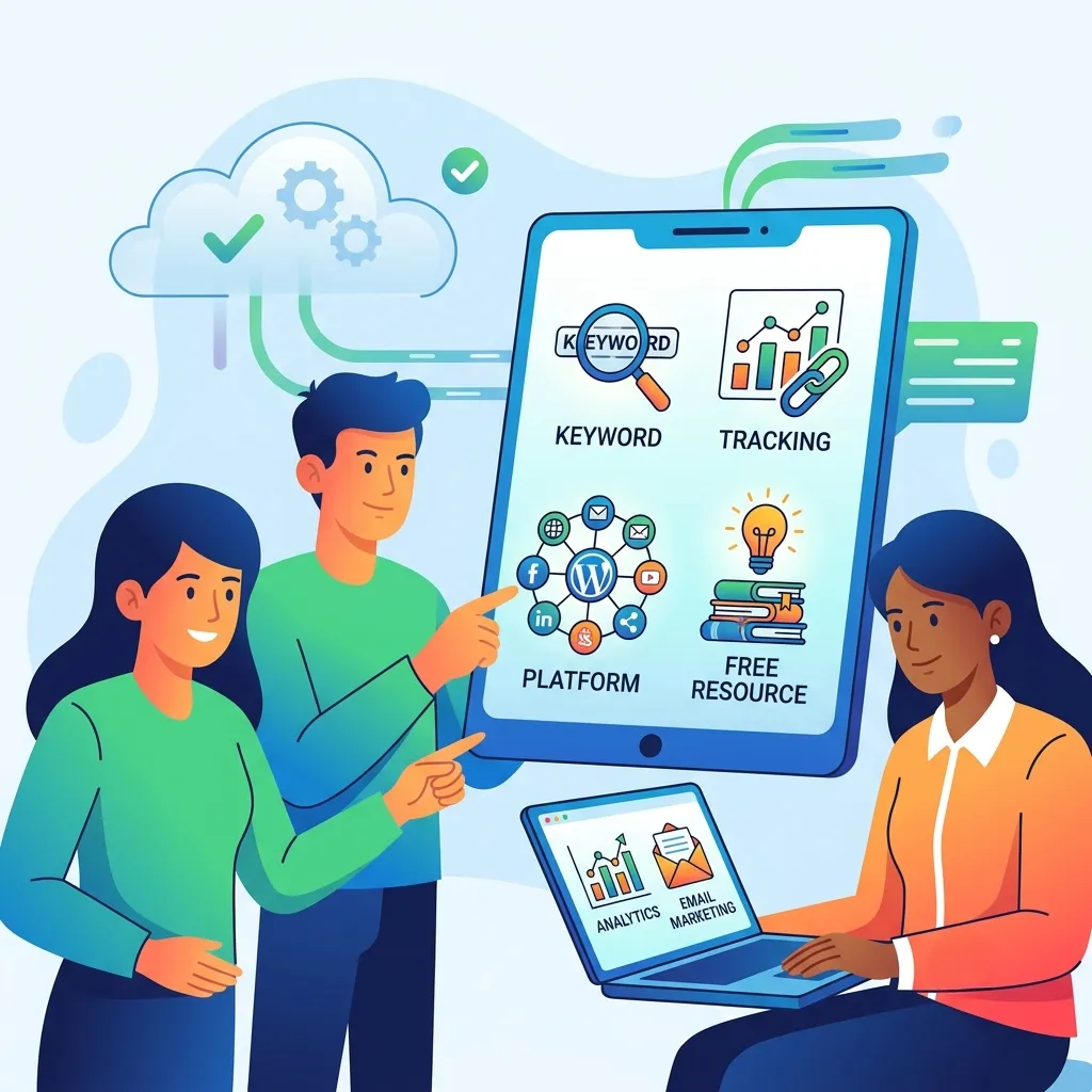 Illustration showing marketers recommending various tools for affiliate marketing
